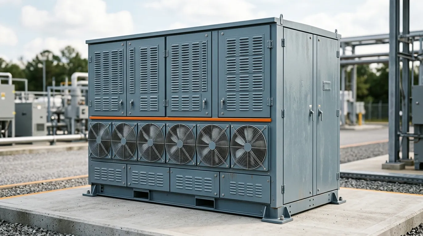 Air-cooled battery energy storage cabinet for commercial and industrial sites with front HVAC louvres and fan grilles