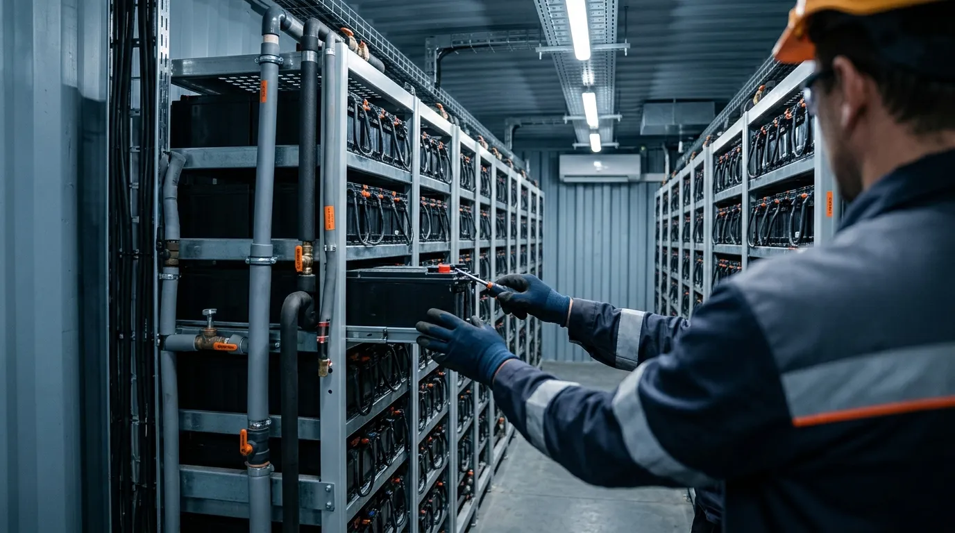 Liquid-cooled battery racks inside a utility-scale energy storage container built for aFRR and frequency regulation duty cycles