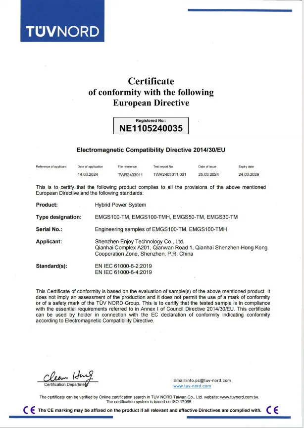 TÜV NORD CE EMC certification — Hybrid Power System, Directive 2014/30/EU