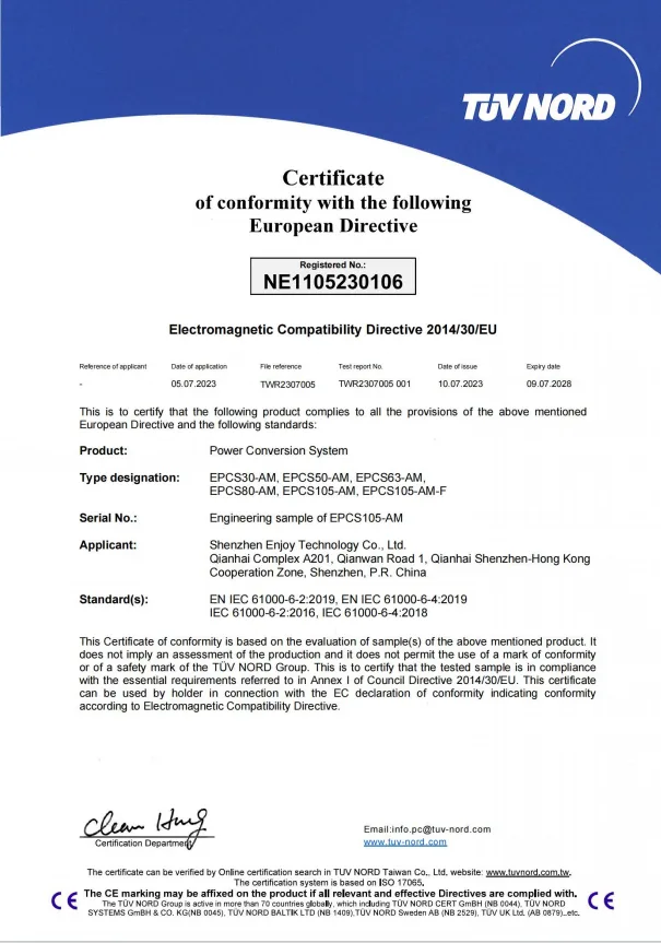 TÜV NORD CE EMC certification — Power Conversion System, Directive 2014/30/EU